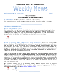 Department of Primary Care and Public Health Weekly News Week