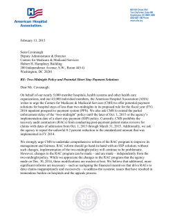 February 13, 2015 Sean Cavanaugh Deputy Administrator