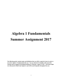 Algebra 1 Fund. Summer Assignment 2017