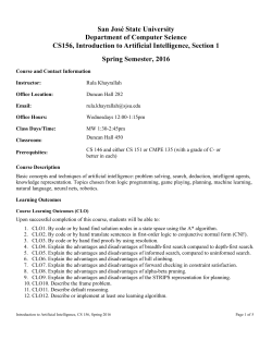 San Jos&eacute; State University Department of Computer Science CS156