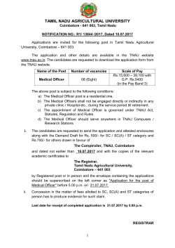Notification - Medical Officer - Tamil Nadu Agricultural University