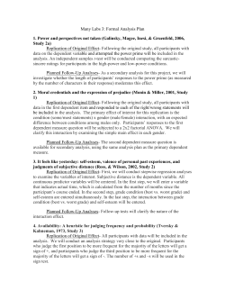 Many Labs 3: Formal Analysis Plan 1. Power and perspectives not