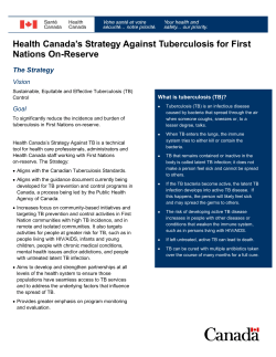 Health Canada`s Strategy Against Tuberculosis for First