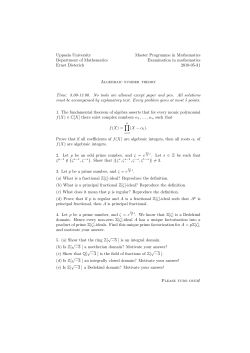 Uppsala University Master Programme in Mathematics Department