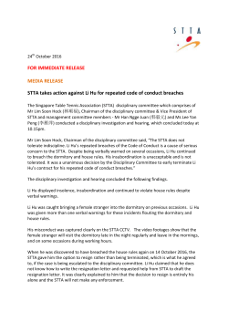 STTA takes action against Li Hu for repeated code of conduct