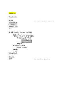 Bubble sort Pseudocode BEGIN the beginning of the algorithm Input