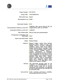 D8.1 Plan for trials and experiment Project Number Project Title