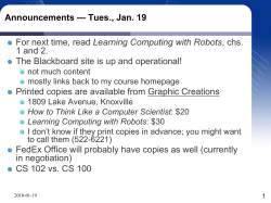 Announcements * Tues., Jan. 19 - UTK-EECS