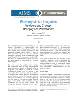 Electricity Market Integration Newfoundland Chooses Monopoly and