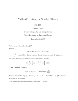 Analytic Number Theory
