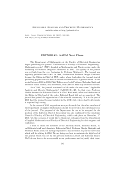 Applicable Analysis and Discrete Mathematics EDITORIAL: AADM