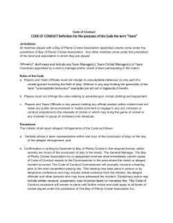 Code of Conduct Jurisdiction All matches played with a Bay of