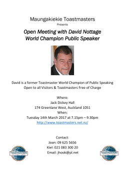 Maungakiekie Toastmasters Open Meeting with David Nottage