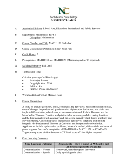 MATH1150 Calculus I Master Syllabus Page MASTER SYLLABUS A