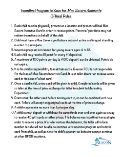 Incentive Program to Save for Moe Savers Accounts Official Rules