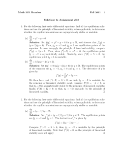 Math 31S. Rumbos Fall 2011 1 Solutions to Assignment #1 1. For
