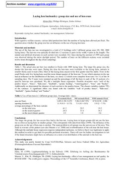 Laying hen husbandry: group size and use of hen