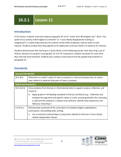 Grade 10 ELA Module 2, Unit 1, Lesson 11