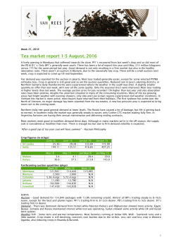 Tea market report 1-5 August, 2016