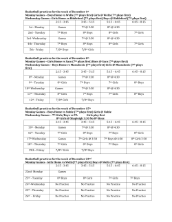 Basketball practices for the week of December 1st Monday Games