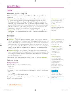 Content Guidance The short and the long run Total cost Average costs