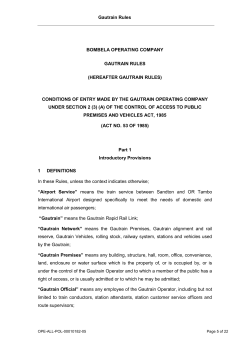 Gautrain Rules BOMBELA OPERATING COMPANY GAUTRAIN