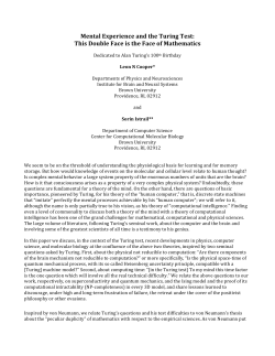 Mental Experience and the Turing Test: This