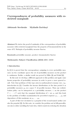 Correspondences of probability measures with re