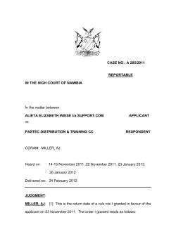 CASE NO.: A 285/2011 REPORTABLE IN THE HIGH COURT