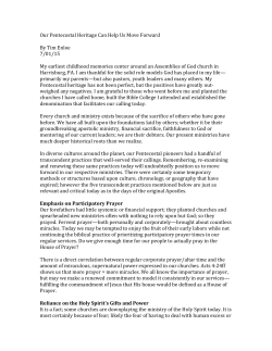 Our Pentecostal Heritage Can Help Us Move Forward
