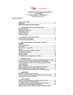 Independent Travel Agent Training Manual Table of