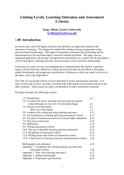 Linking Levels, Learning Outcomes and Assessment Criteria: the