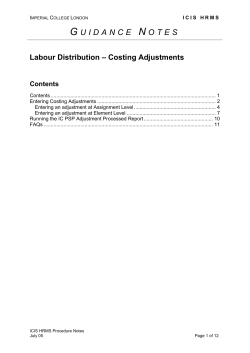 LD Costing Adjustments - Department users notes