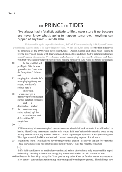 SPEC/1/A2ENG/SP1/ENG/TZ0/XX Text 1 THE PRINCE OF TIDES &ldquo;I