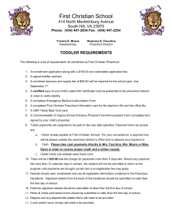 toddler requirements - First Christian School