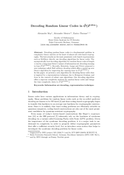 Decoding Random Linear Codes in&tilde;O(2