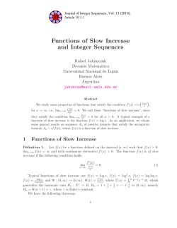 Functions of Slow Increase and Integer Sequences