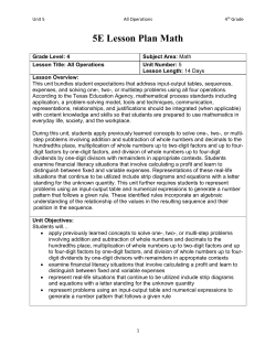 Unit 5All Operations4th Grade 5E Lesson Plan Math Grade Level: 4