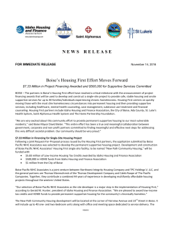 N E W S    R E L E A S E Boise`s Housing First Effort Moves Forward