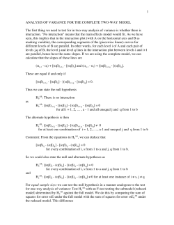 1 ANALYSIS OF VARIANCE FOR THE COMPLETE TWO