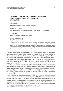 DISJOINT CLIQUES AND DISJOINT MAXIMAL INDEPENDENT