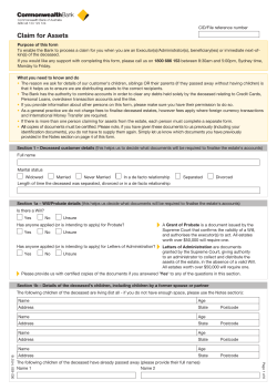 Claim for Assets Held on Behalf of Deceased Customer