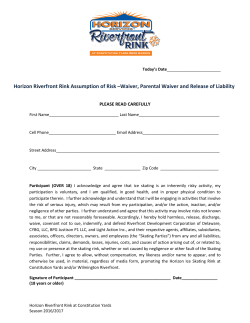 Horizon Riverfront Rink Assumption of Risk &ndash;Waiver, Parental