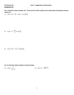 AP Calculus AB Unit 4 &ndash; Applications of Derivatives Assignment 4.1