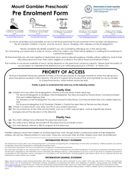 Pre Enrolment Form - Akuna Kindergarten
