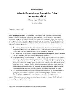Industrial Economics and Competition Policy