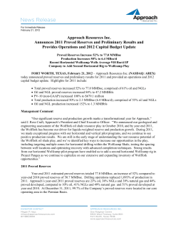 Approach Resources Inc. Announces 2011 Proved Reserves and