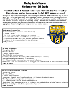 Hadley Youth Soccer Kindergarten - 6th Grade