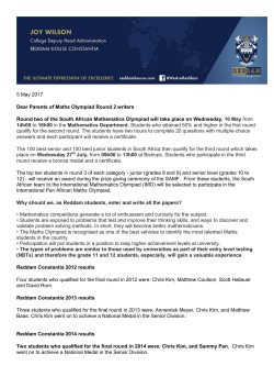 5 May 2017 Dear Parents of Maths Olympiad Round 2 writers