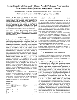 On the Equality of Complexity Classes P and NP: Linear